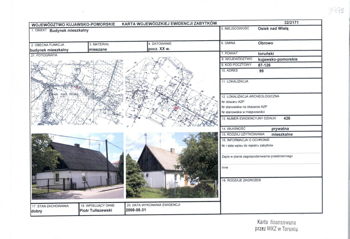 KEZN - Karta obiektu niewpisanego do rejestru, skan nr 1