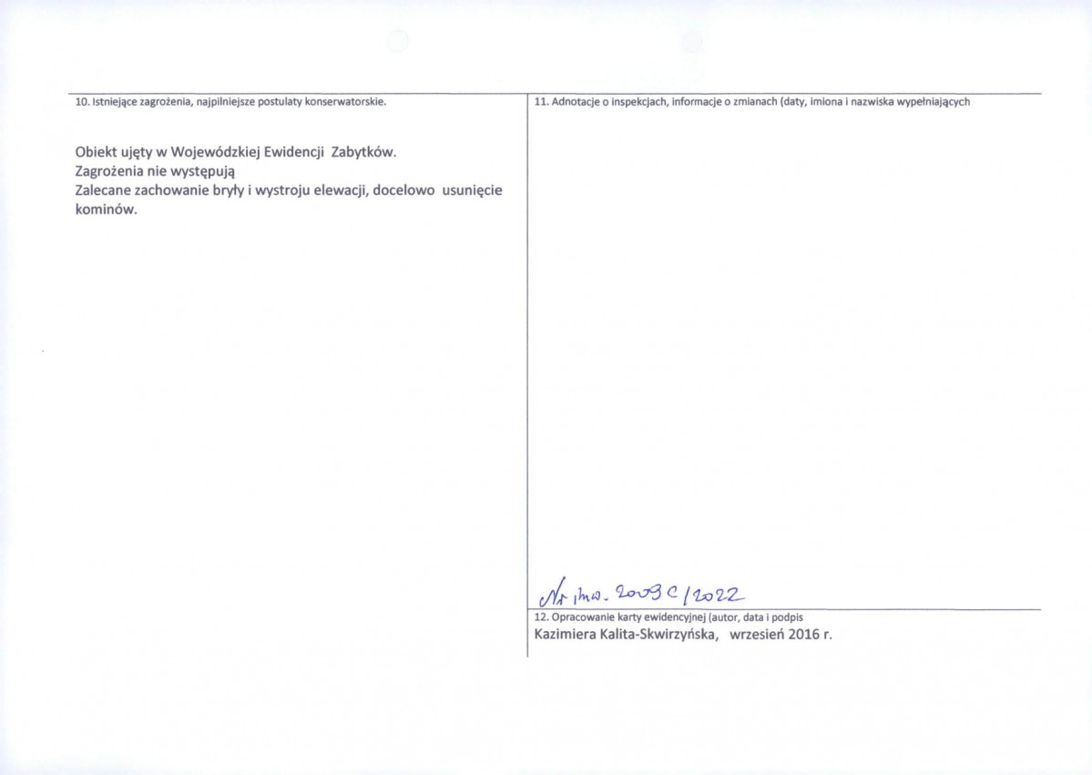 Karta obiektu niewpisanego do rejestru, skan nr 2