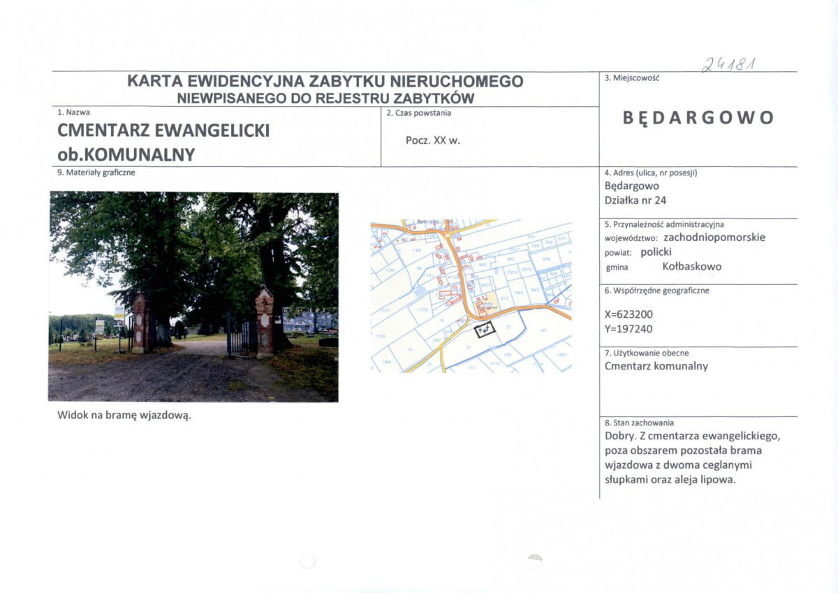 Karta obiektu niewpisanego do rejestru, skan nr 1