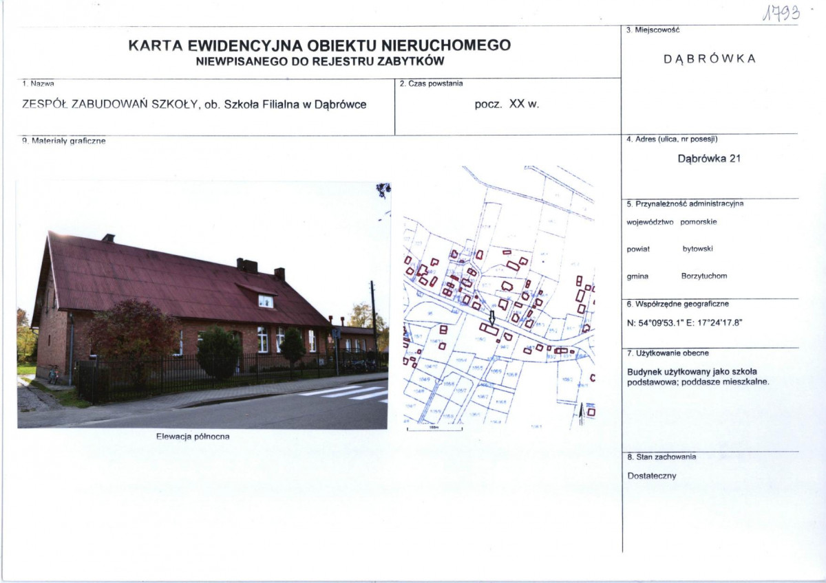 Karta obiektu niewpisanego do rejestru, skan nr 1