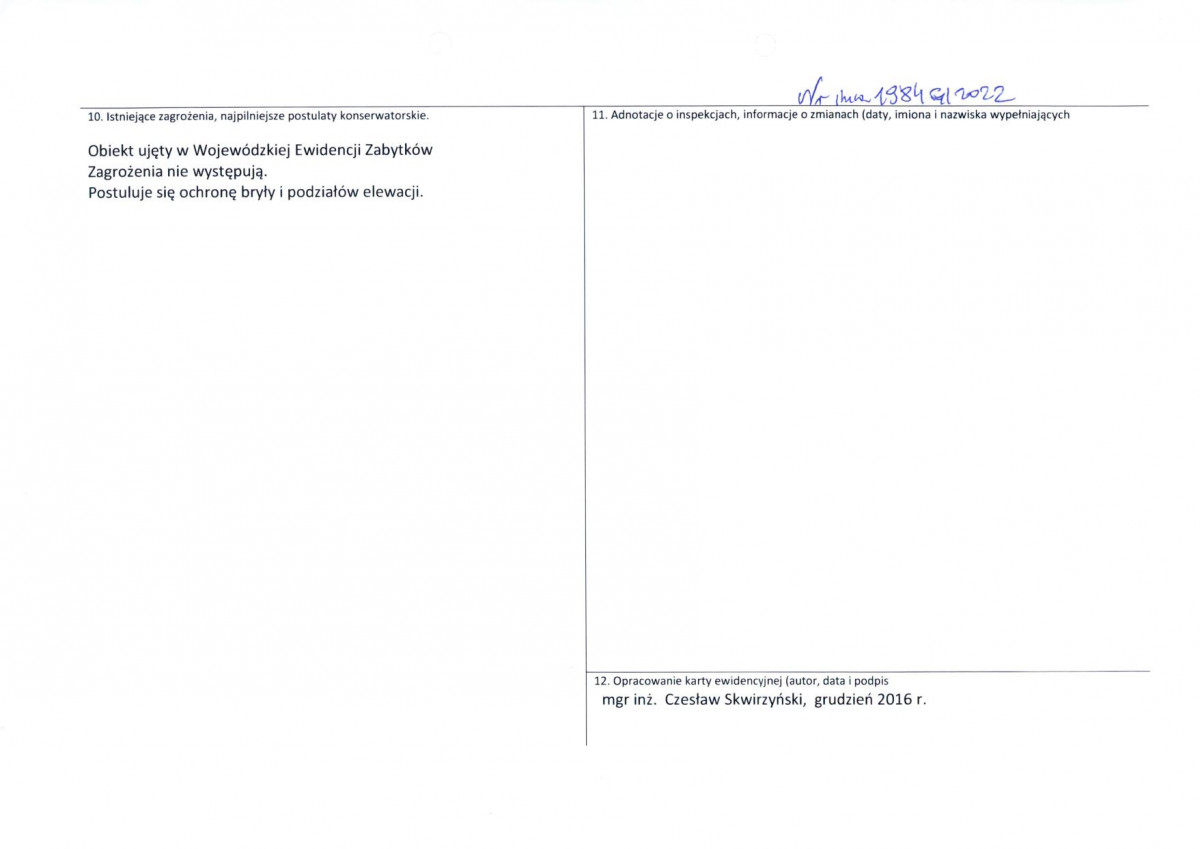 Karta obiektu niewpisanego do rejestru, skan nr 2