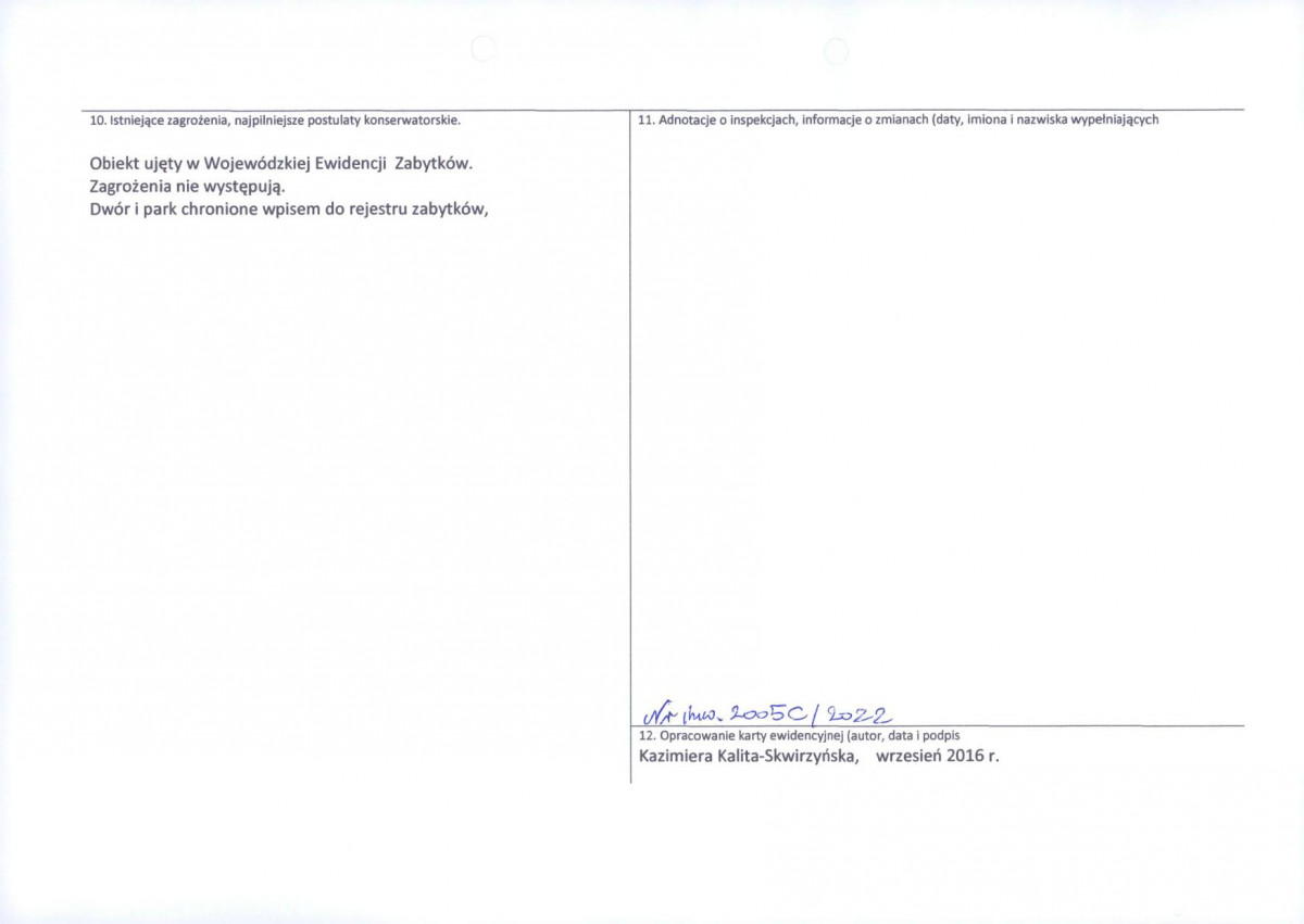 Karta obiektu niewpisanego do rejestru, skan nr 2