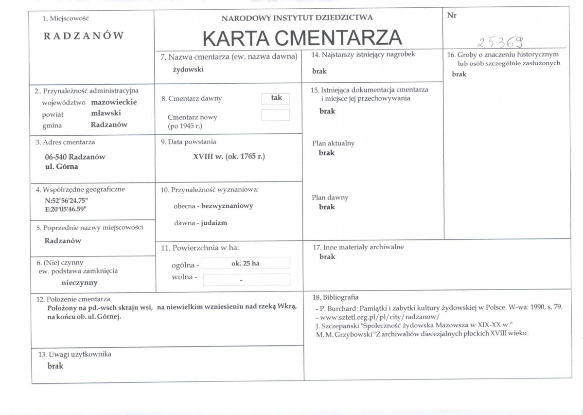 Karta obiektu niewpisanego do rejestru, skan nr 1