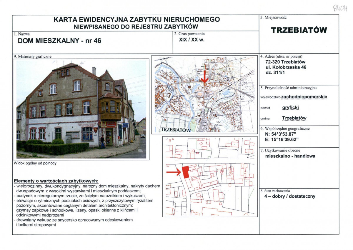 Karta obiektu niewpisanego do rejestru, skan nr 1