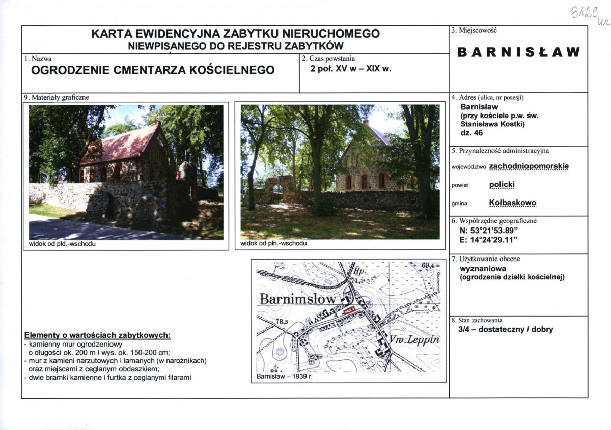 Karta obiektu niewpisanego do rejestru, skan nr 1