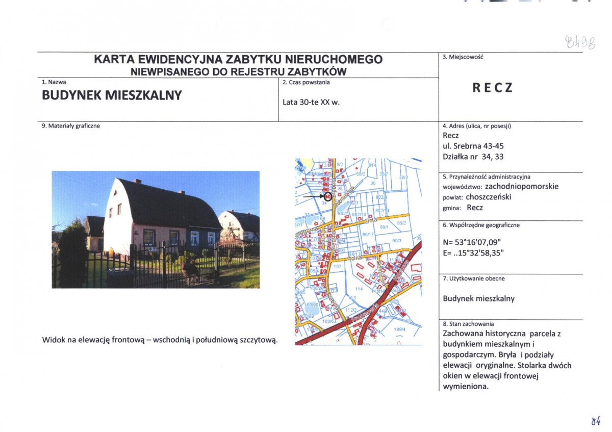 Karta obiektu niewpisanego do rejestru, skan nr 1