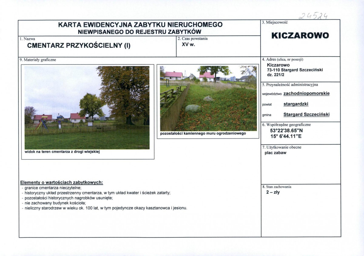 Karta obiektu niewpisanego do rejestru, skan nr 1