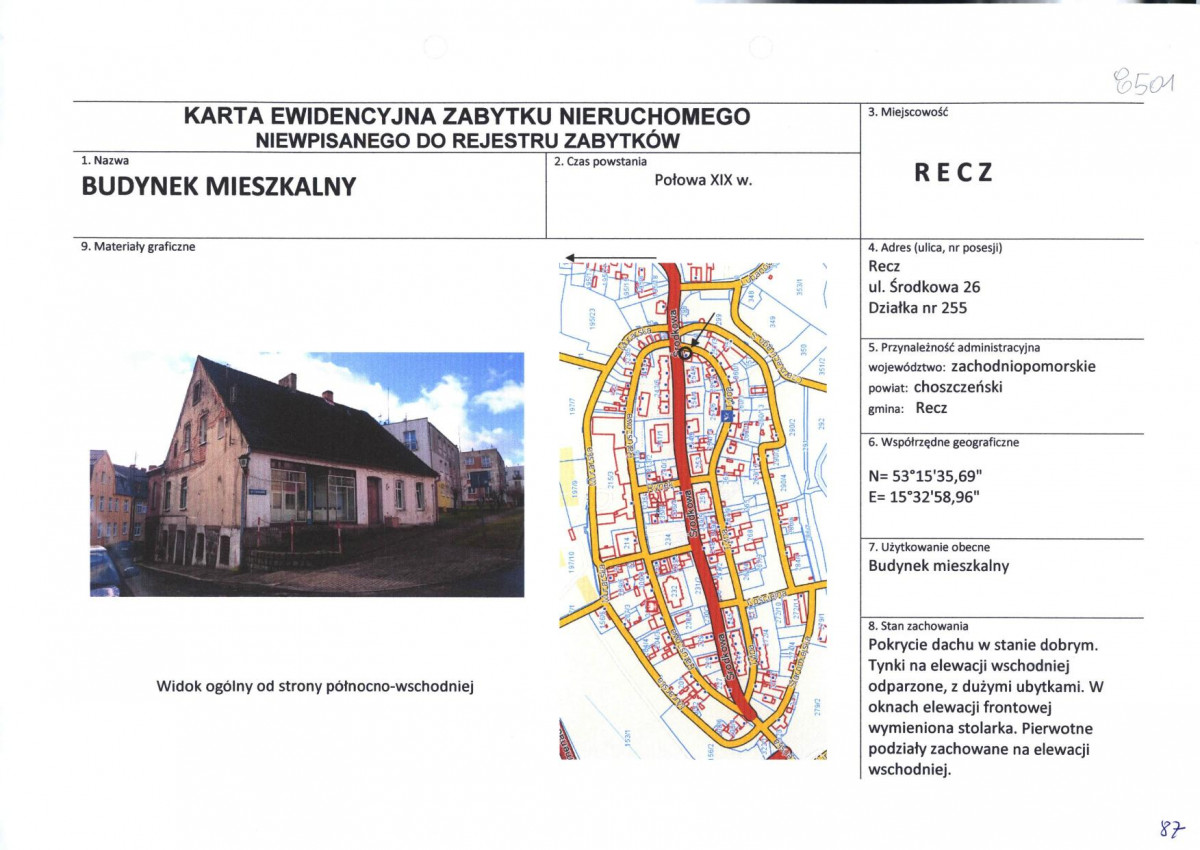 Karta obiektu niewpisanego do rejestru, skan nr 1