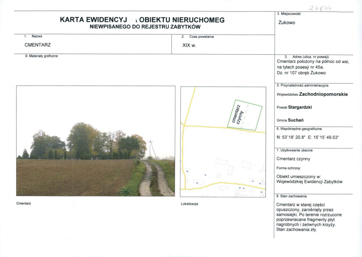 Karta obiektu niewpisanego do rejestru, skan nr 1