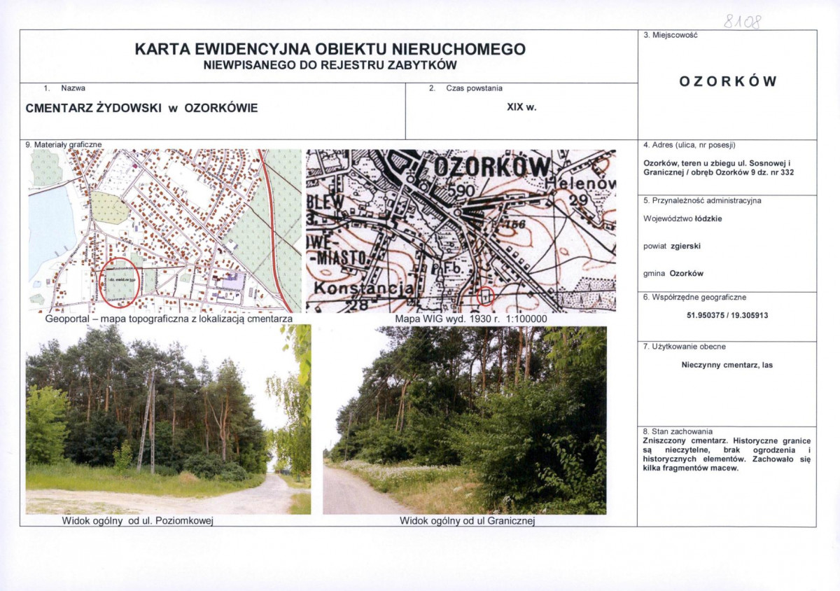 Karta obiektu niewpisanego do rejestru, skan nr 1