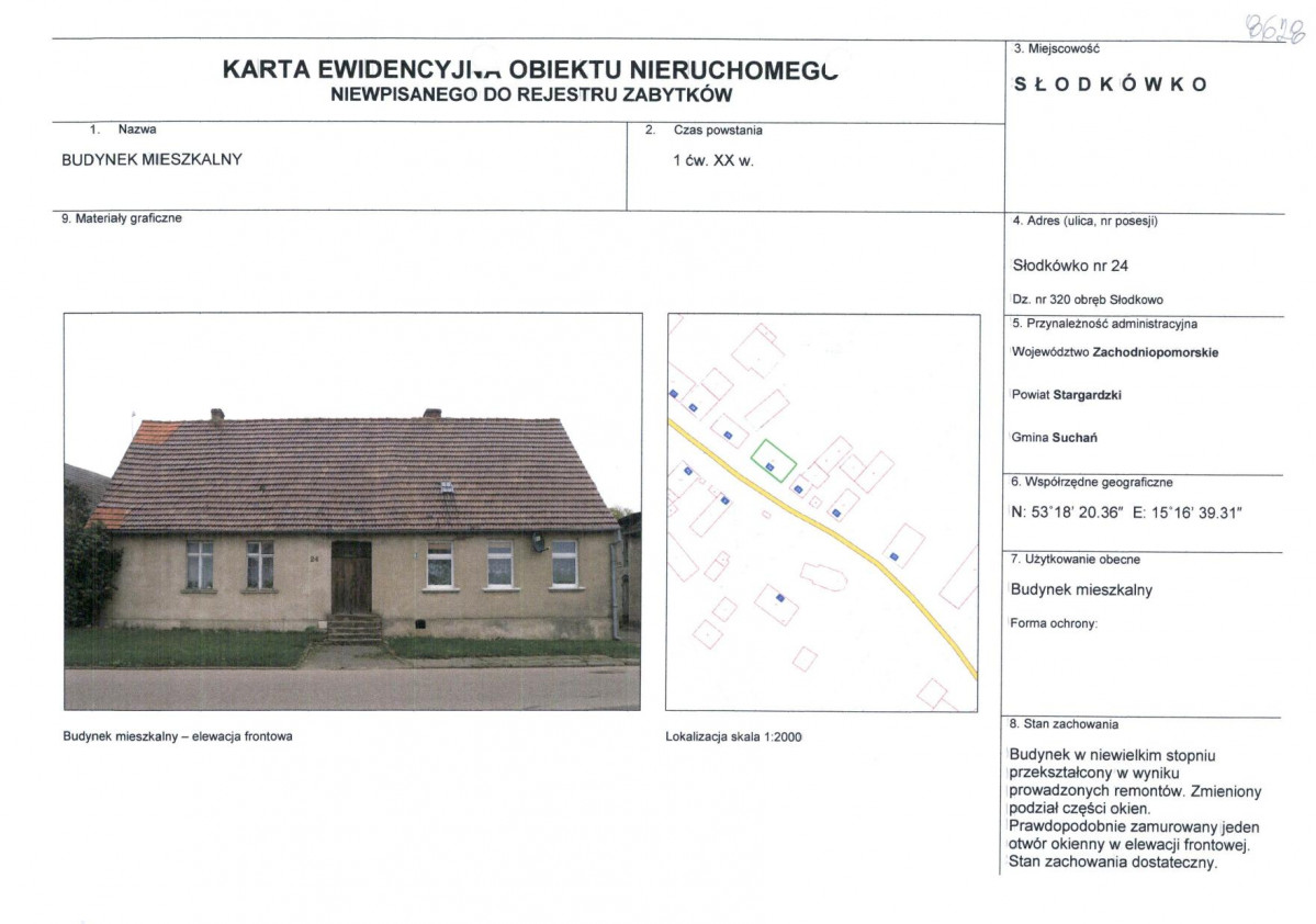 Karta obiektu niewpisanego do rejestru, skan nr 1
