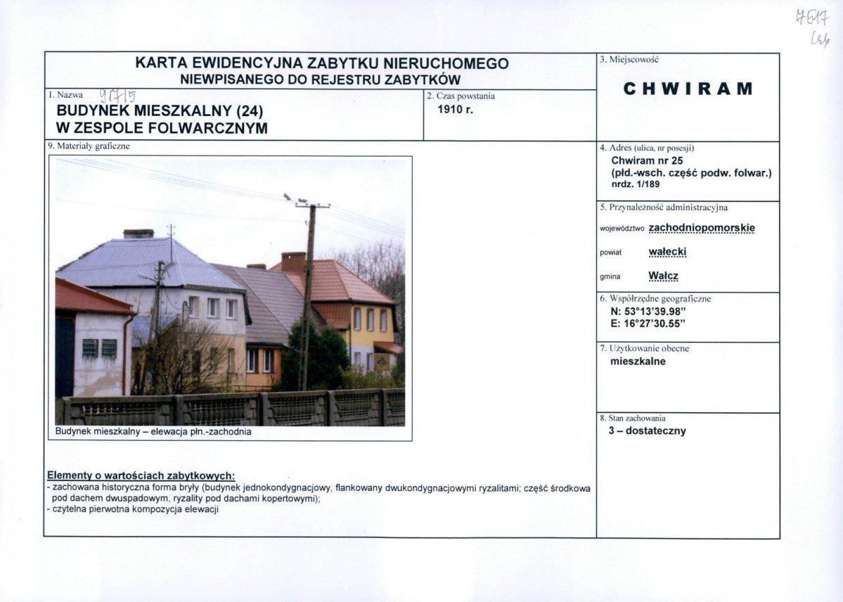 Karta obiektu niewpisanego do rejestru, skan nr 1