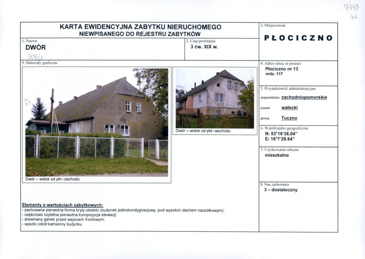 Karta obiektu niewpisanego do rejestru, skan nr 1