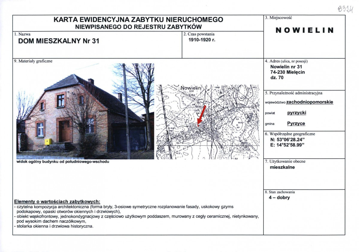 Karta obiektu niewpisanego do rejestru, skan nr 1