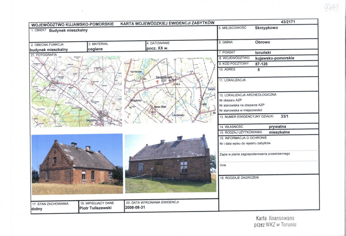 KEZN - Karta obiektu niewpisanego do rejestru, skan nr 1
