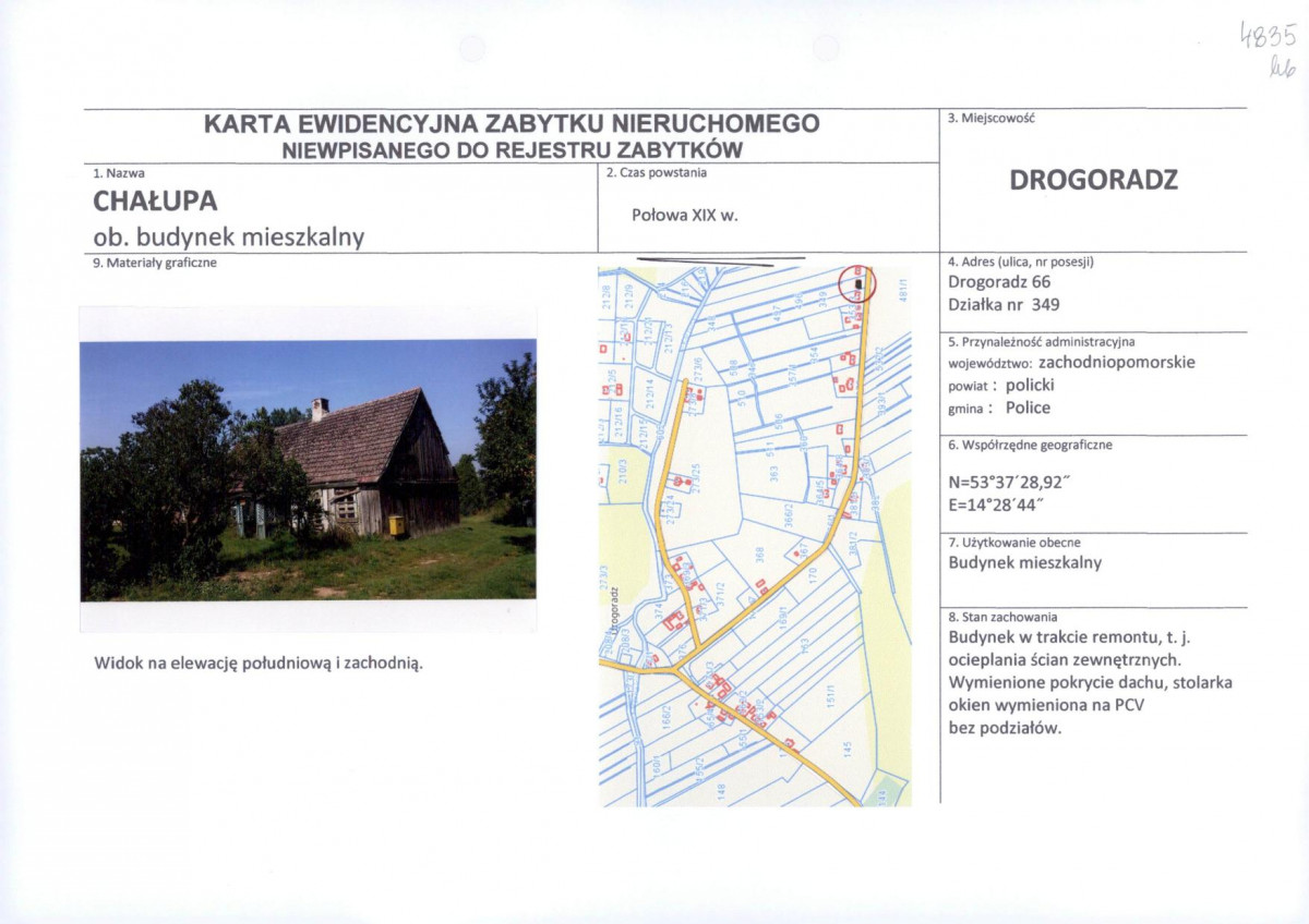 Karta obiektu niewpisanego do rejestru, skan nr 1