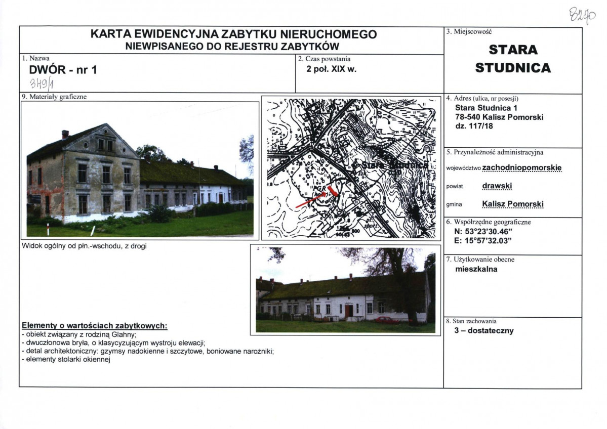 Karta obiektu niewpisanego do rejestru, skan nr 1