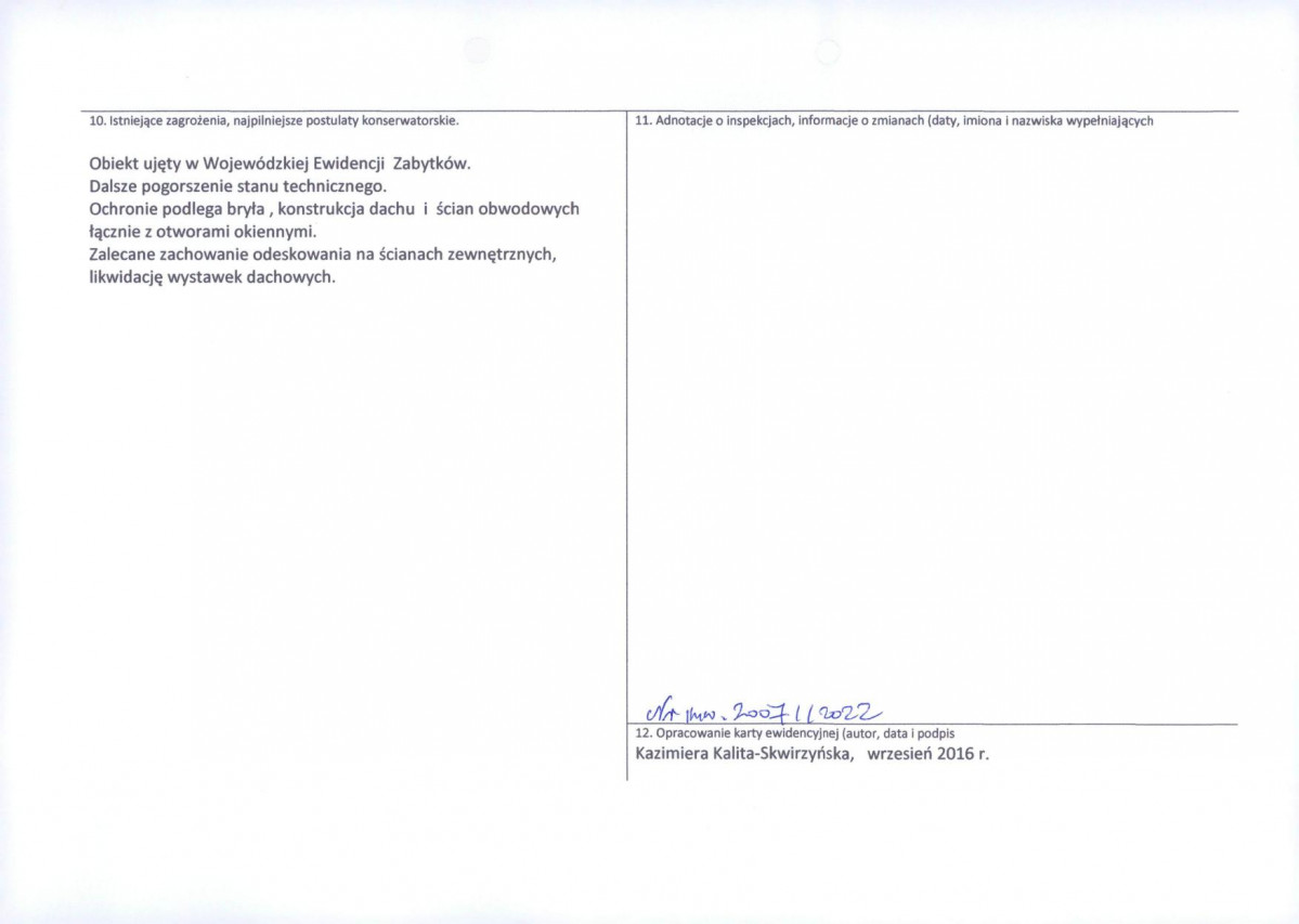 Karta obiektu niewpisanego do rejestru, skan nr 2