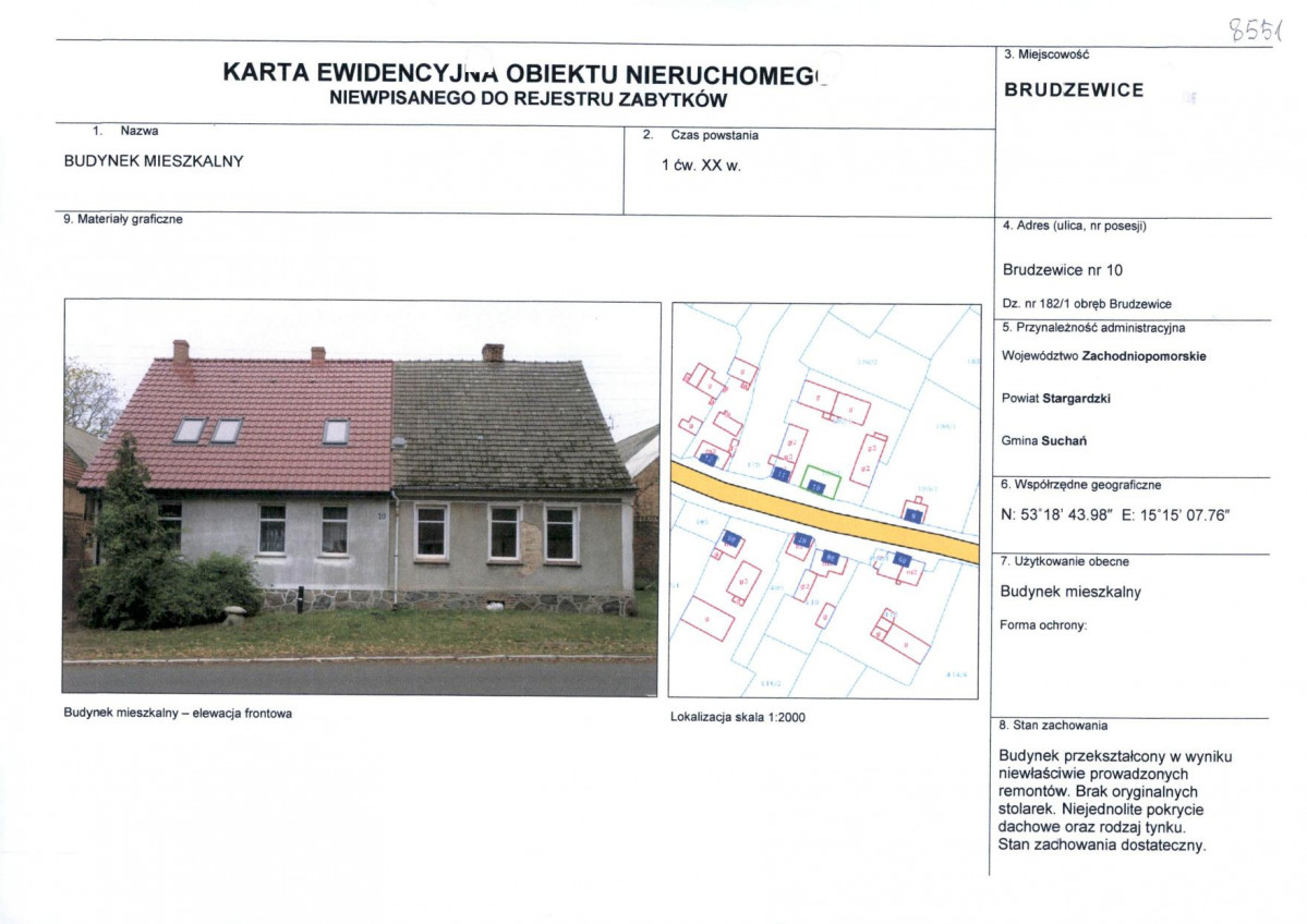 Karta obiektu niewpisanego do rejestru, skan nr 1