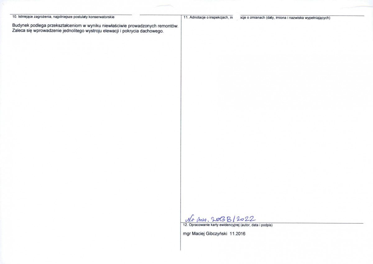 Karta obiektu niewpisanego do rejestru, skan nr 2