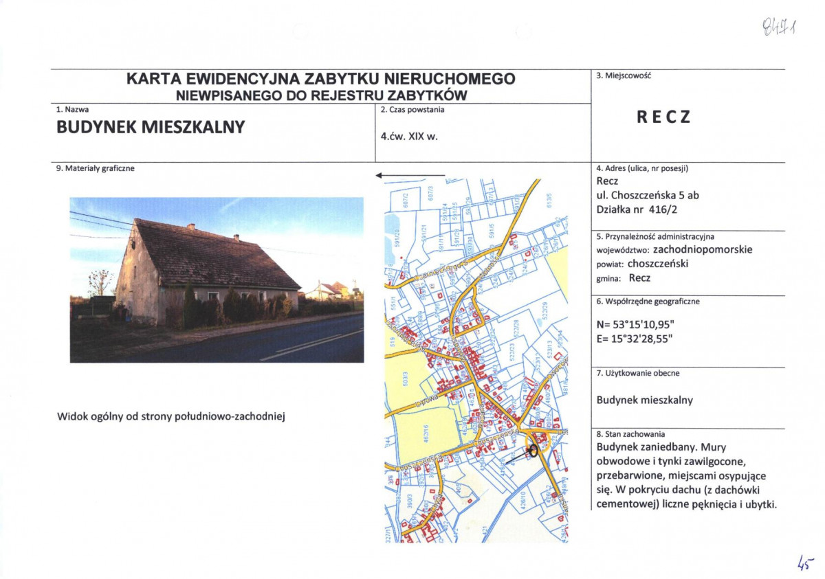 Karta obiektu niewpisanego do rejestru, skan nr 1