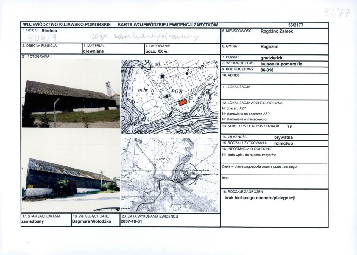 KEZN - Karta obiektu niewpisanego do rejestru, skan nr 1