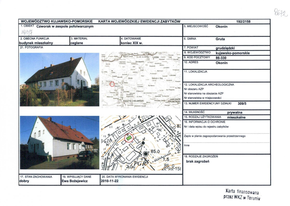 KEZN - Karta obiektu niewpisanego do rejestru, skan nr 1