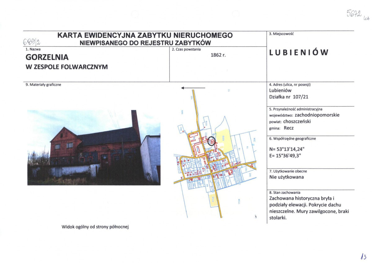 Karta obiektu niewpisanego do rejestru, skan nr 1