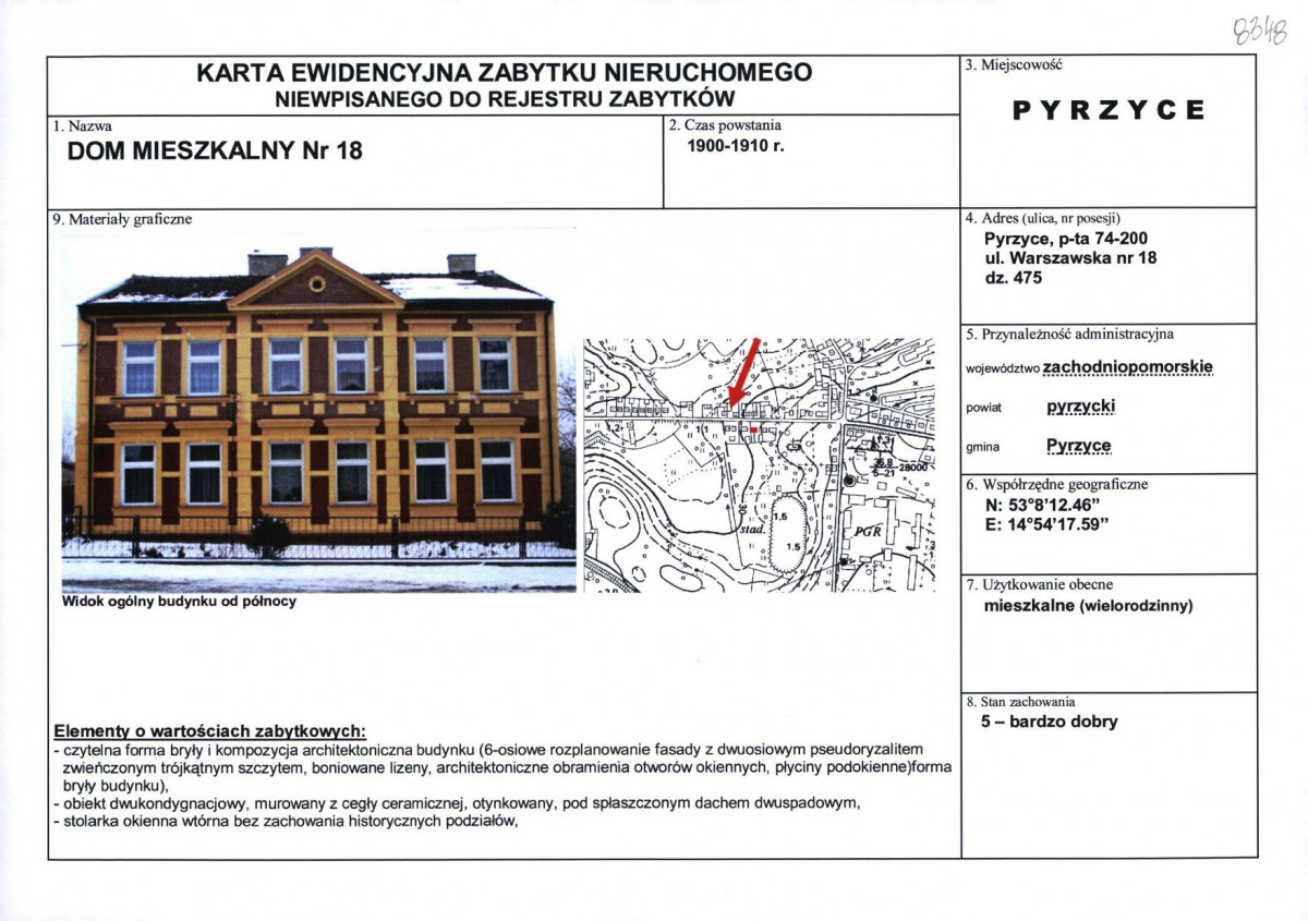 Karta obiektu niewpisanego do rejestru, skan nr 1