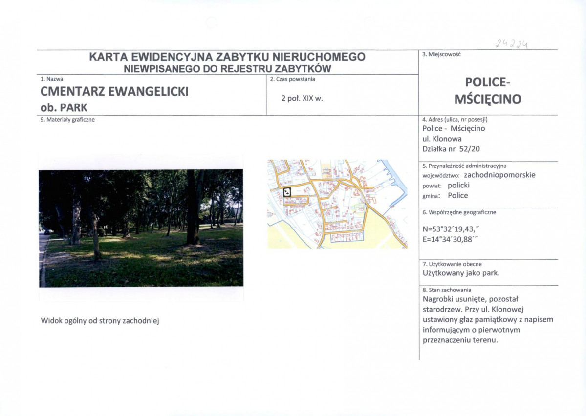Karta obiektu niewpisanego do rejestru, skan nr 1