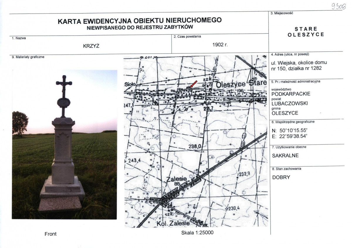 Karta obiektu niewpisanego do rejestru, skan nr 1