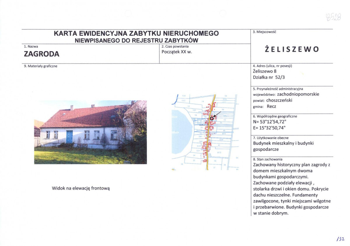 Karta obiektu niewpisanego do rejestru, skan nr 1