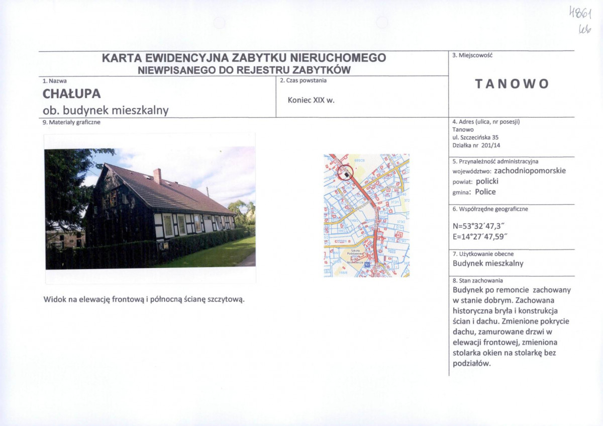 Karta obiektu niewpisanego do rejestru, skan nr 1