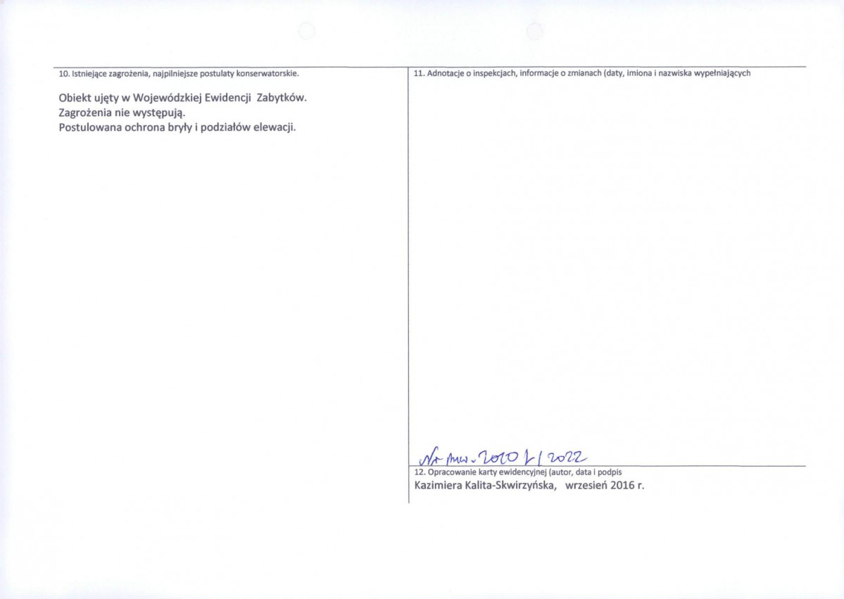 Karta obiektu niewpisanego do rejestru, skan nr 2