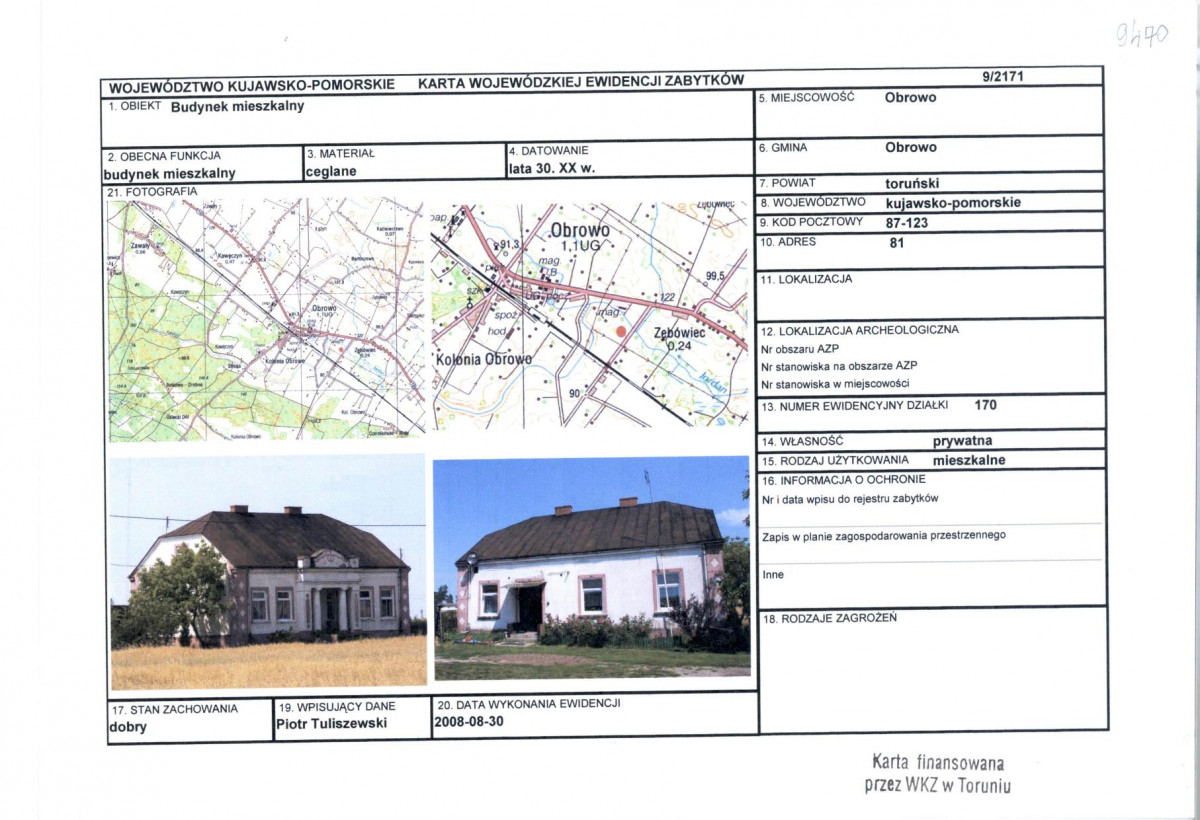 KEZN - Karta obiektu niewpisanego do rejestru, skan nr 1