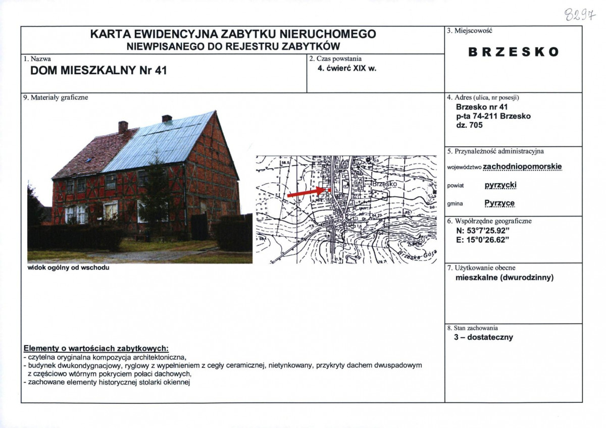 Karta obiektu niewpisanego do rejestru, skan nr 1