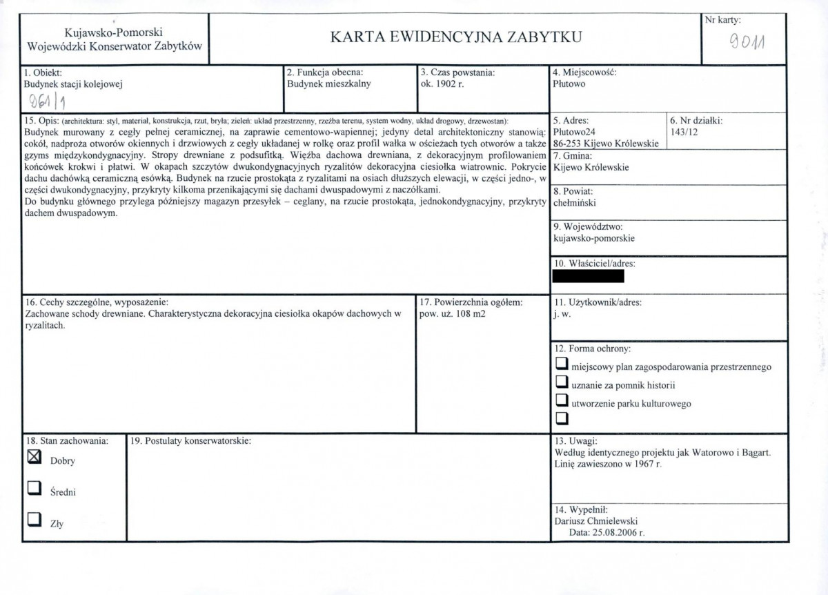 KEZN - Karta obiektu niewpisanego do rejestru, skan nr 1