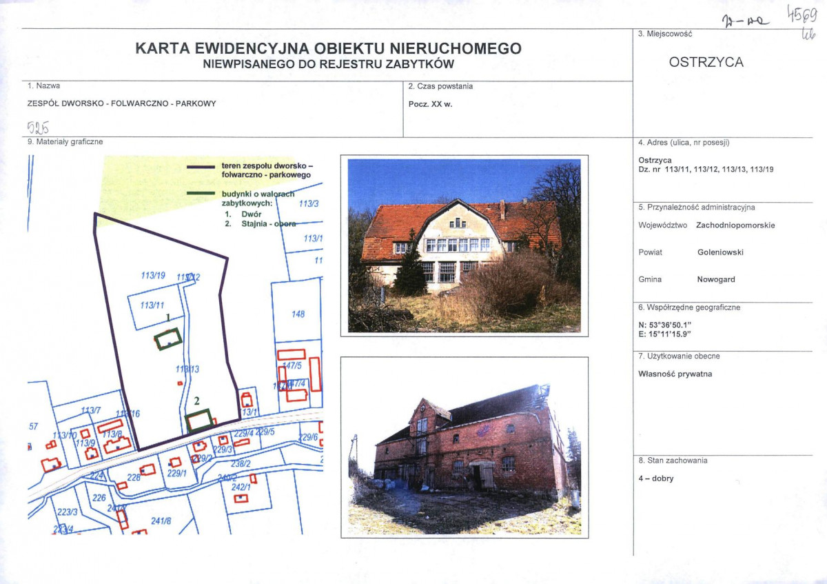 Karta obiektu niewpisanego do rejestru, skan nr 1