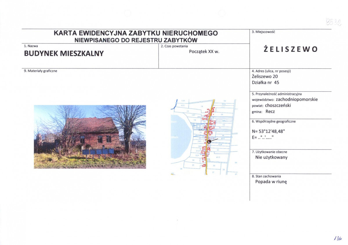 Karta obiektu niewpisanego do rejestru, skan nr 1