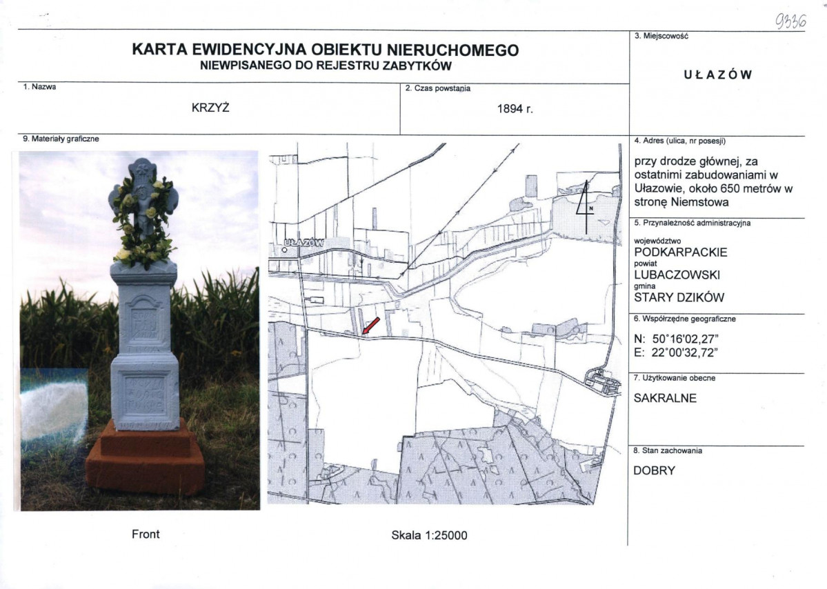 Karta obiektu niewpisanego do rejestru, skan nr 1