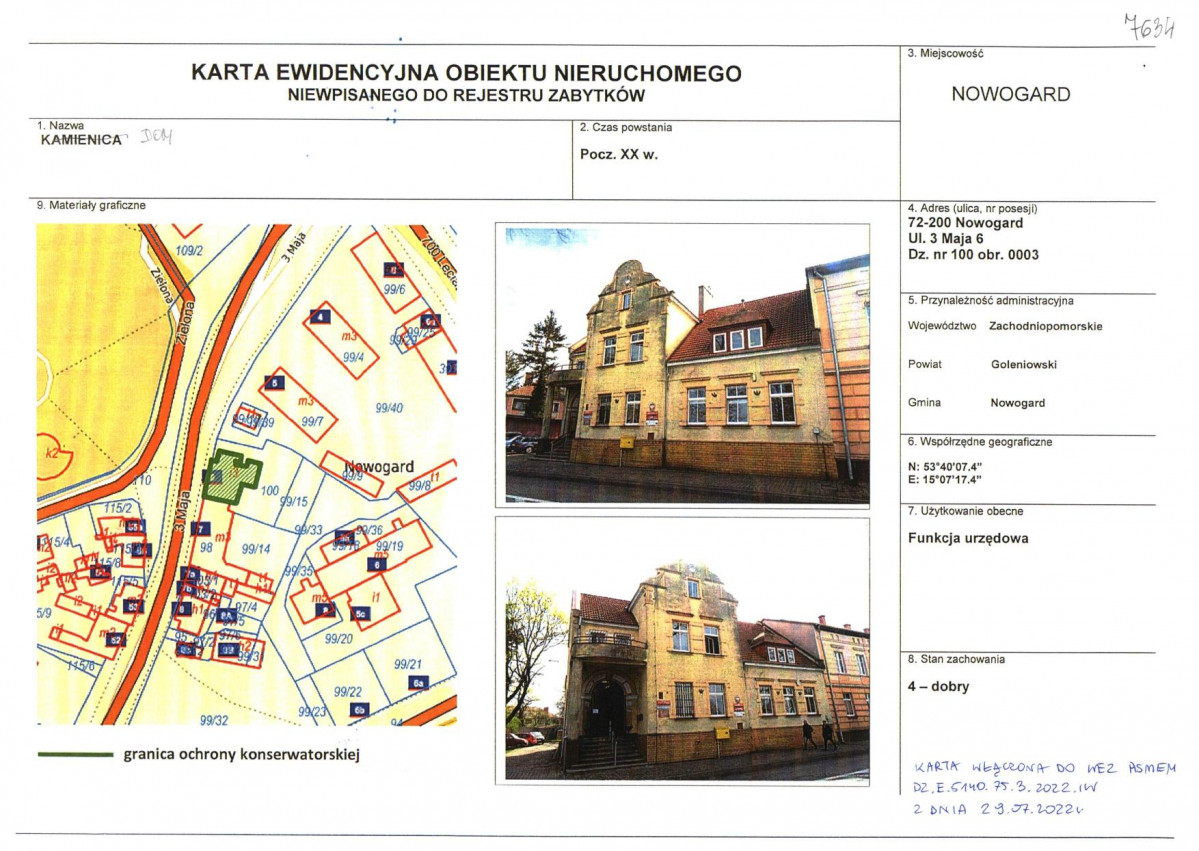 Karta obiektu niewpisanego do rejestru, skan nr 1
