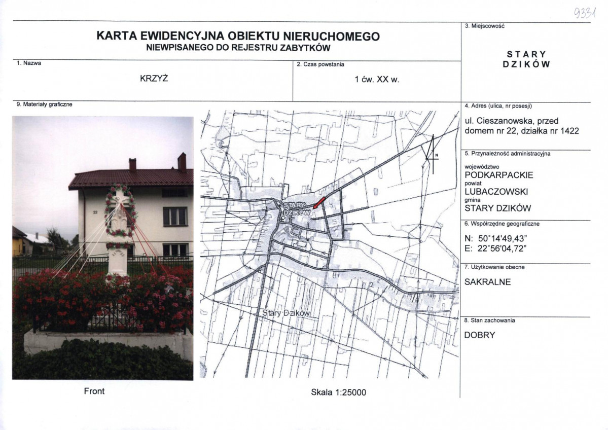 Karta obiektu niewpisanego do rejestru, skan nr 1
