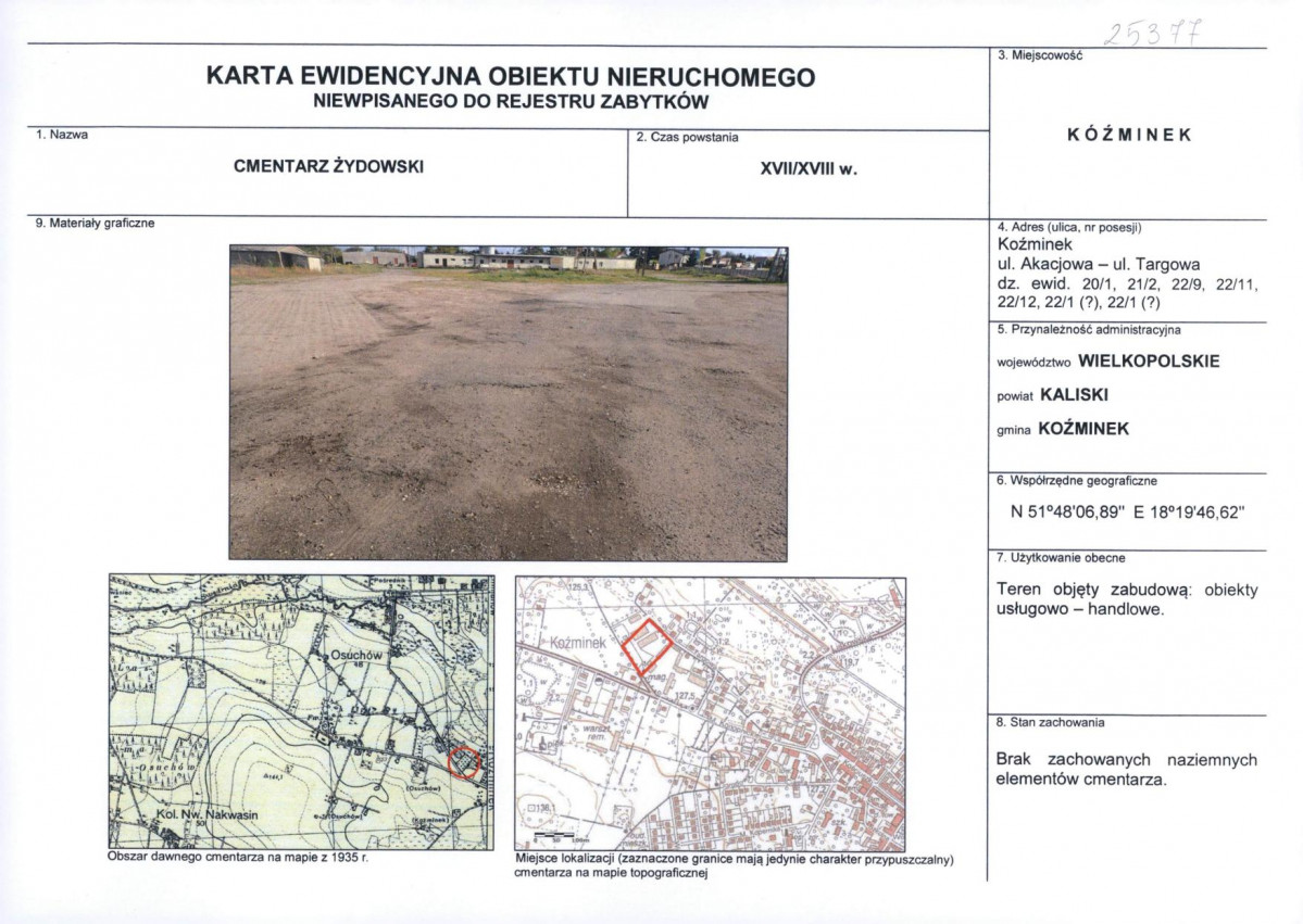 Karta obiektu niewpisanego do rejestru, skan nr 1