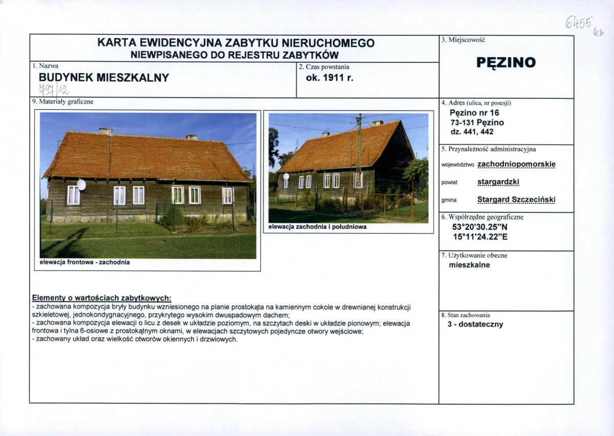 Karta obiektu niewpisanego do rejestru, skan nr 1