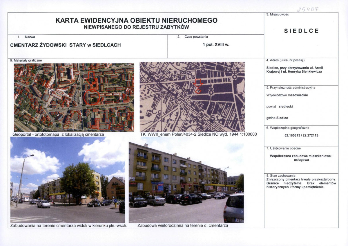 Karta obiektu niewpisanego do rejestru, skan nr 1