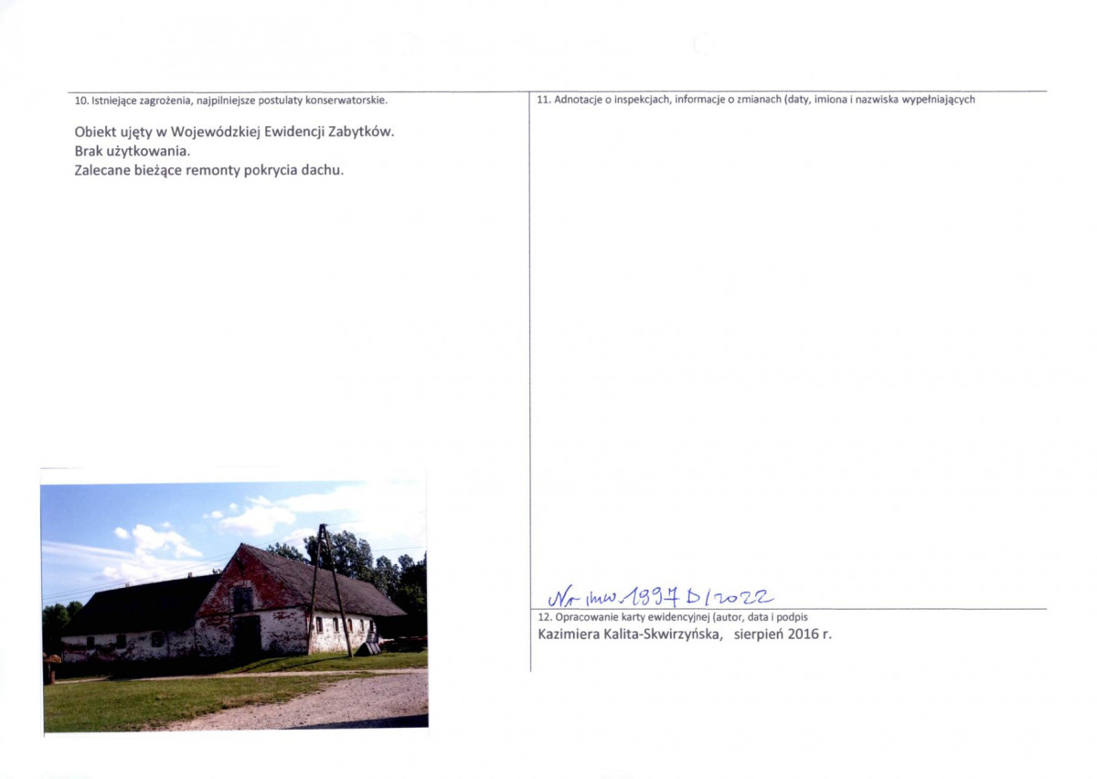 Karta obiektu niewpisanego do rejestru, skan nr 2