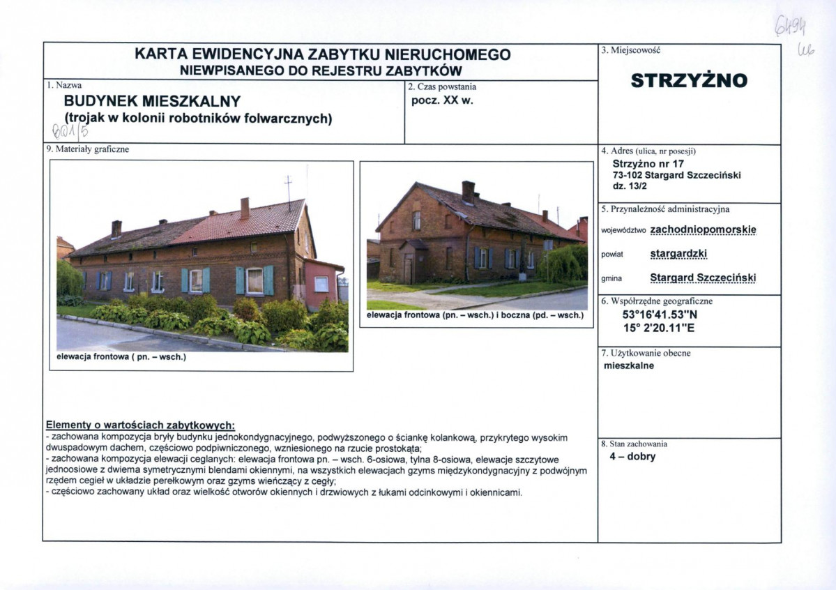 Karta obiektu niewpisanego do rejestru, skan nr 1