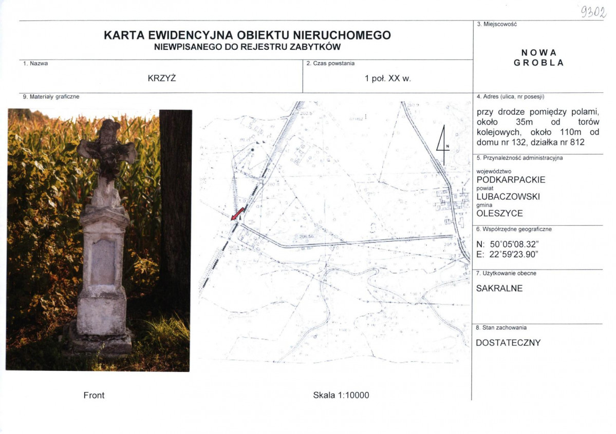 Karta obiektu niewpisanego do rejestru, skan nr 1