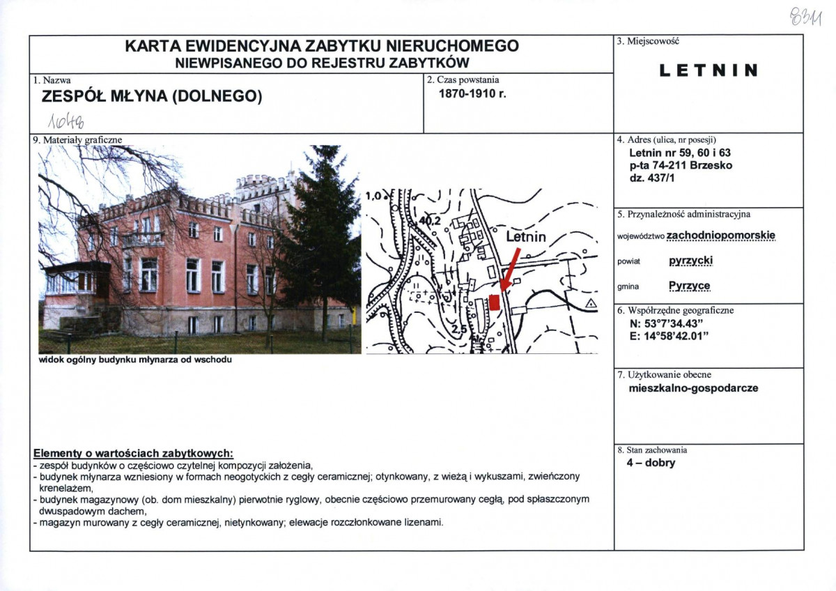 Karta obiektu niewpisanego do rejestru, skan nr 1