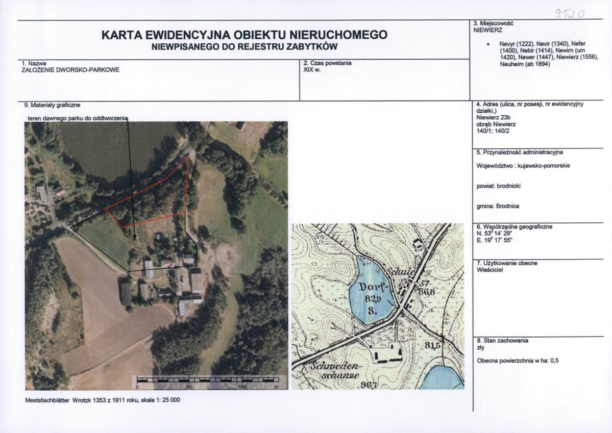 Karta obiektu niewpisanego do rejestru, skan nr 1